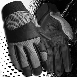 Full Finger Mechanic Leather Gloves Black & Grey Color